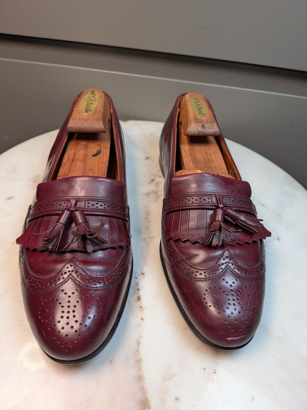 Bostonian Classics Mens 9 M Burgundy Leather Kiltie Tassel Wingtip Loafers Shoes